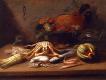 H. Van Essen, Natura morta con frutta e animali (Olio su rame cm. 19X27)