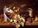 H. Van Essen, Still life with fruit and animals (Oil on copper cm. 19X27)
